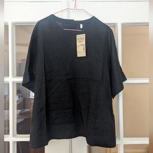 Women's black linen short sleeved blouse Muji size M-L NWT